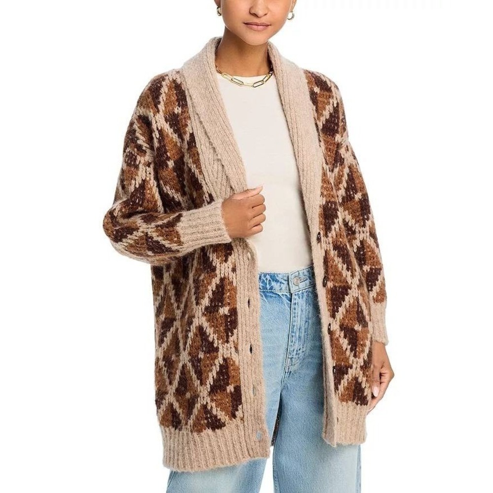 NWT Frame Grandfather Shawl Collar‎ Alpaca-Blend Cardigan Brown Oversize Small